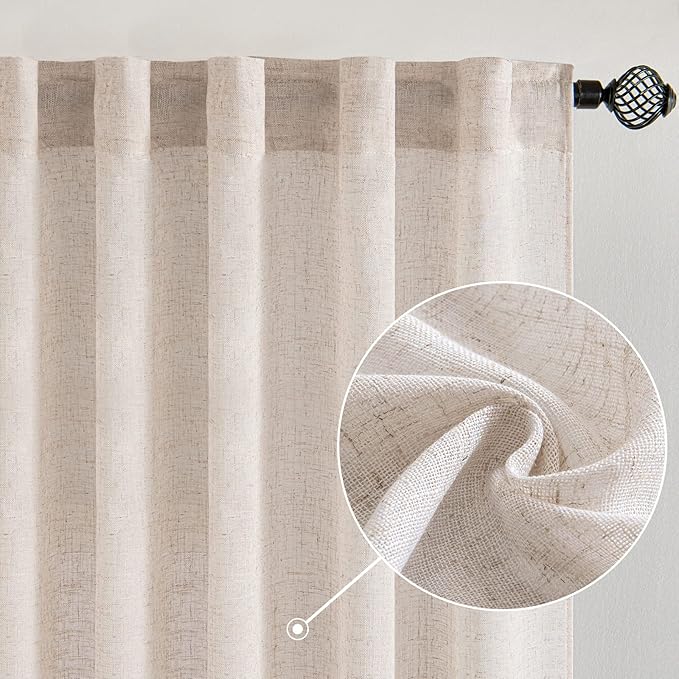 MIULEE Natural White Linen Curtains 72 Inch Length 2 Panels for Bedroom Living Room, Soft Thick Linen Textured Window Drapes Semi Sheer Light Filtering Back Tab Rod Pocket Burlap Look Decor, W37xL72
