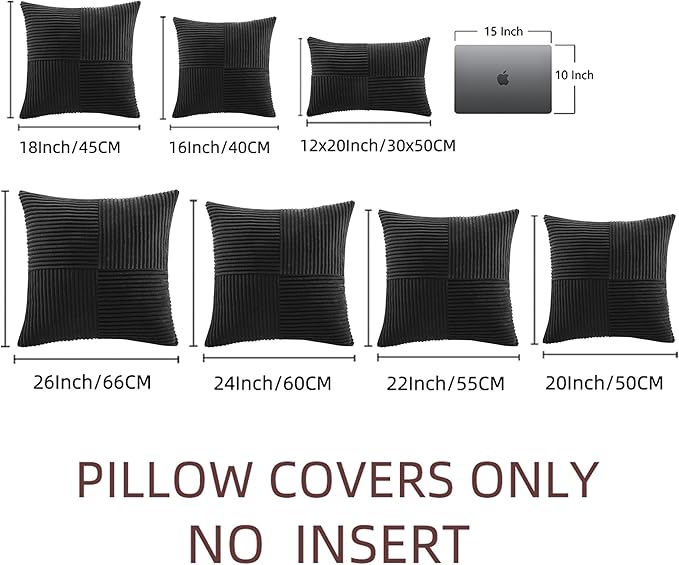 Fancy Homi 2 Packs Black Samll Decorative Throw Pillow Covers 12x12 Inch with for Couch Bed Sofa, Rustic Farmhouse Boho Home Decor, Soft Corss Patchwork Corduroy Square Cushion Case 30x30 cm