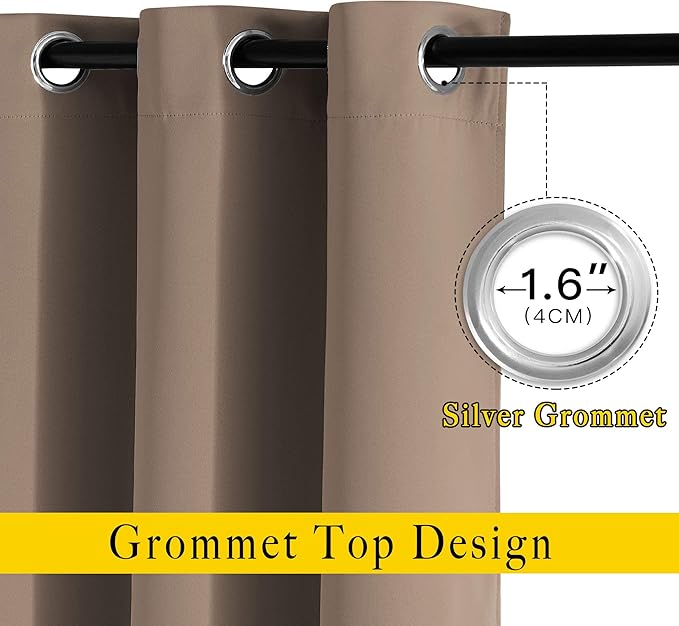 NICETOWN Room Darkening Curtain Panels - Home Fashion Ring Top Thermal Insulated Curtains for Bedroom/Living Room (2 Panels, 80" Wide by 95" Long, Cappuccino)