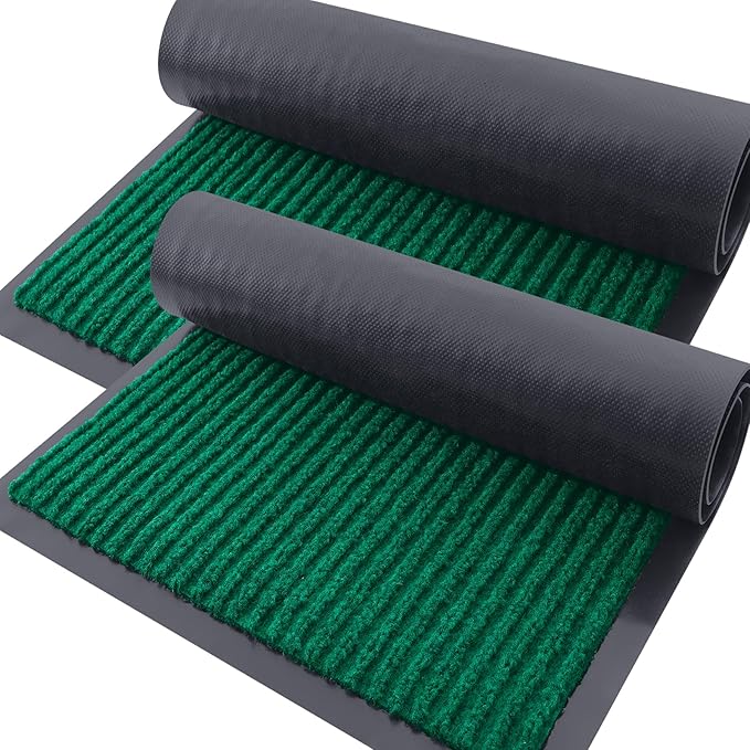 OLANLY Front Door Mat Indoor Outdoor Entrance, 2-Pack 47 x 23 Inch, Waterproof Heavy Duty Doormat, Fade Resistant, Low Profile, Easy Clean Patio Porch Welcome Floor Mats for Entry, Green