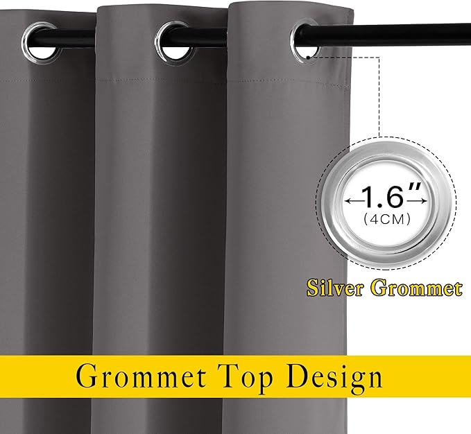 NICETOWN Gray Blackout Curtains for Bedroom 84 inches Long - Thermal Drapes Grommet Room Darkening Light Blocking Curtains Window Treatments for Living Room (2 Panels, W52 x L84, Grey)