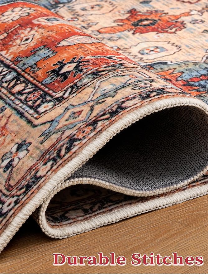 SERISSA Boho Washable Runner Rug, 2'6"x10' Long Non-Slip Tribal Hallway Kitchen Stair Runner Rug Ultra Soft Print Distressed Vintage Floor Carpet for Bedroom Bathroom Laundry Room