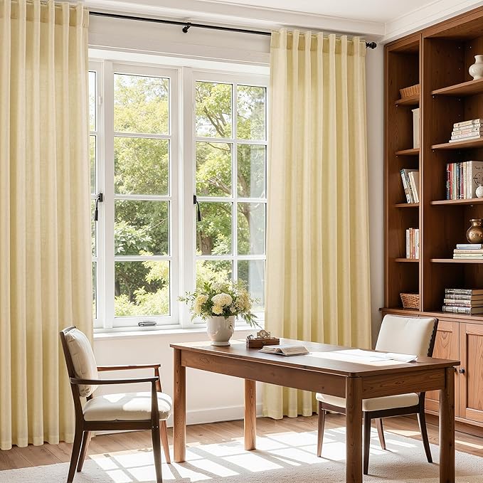 Nanspring Cream Yellow Curtains 120 Inches Long for Living Room Linen Modern Farmhouse Sheer Curtains Back Tab and Rod Pocket Extra Long Floor to Ceiling Curtain for Bedroom Office 52x120, 2 Panels