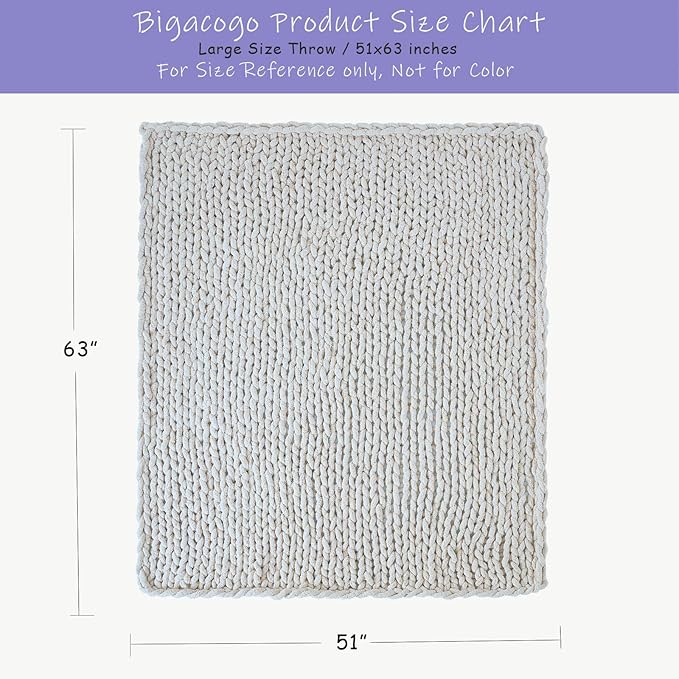 Bigacogo Chunky Knit Throw Blanket for Couch, 51x63 inches, 100% Hand Knitted with Thick Jumbo Chenille Yarn, Cozy Soft Large Rope Knot Cable Crochet Blankets for Sofa Bed Living Room, Rose Tan
