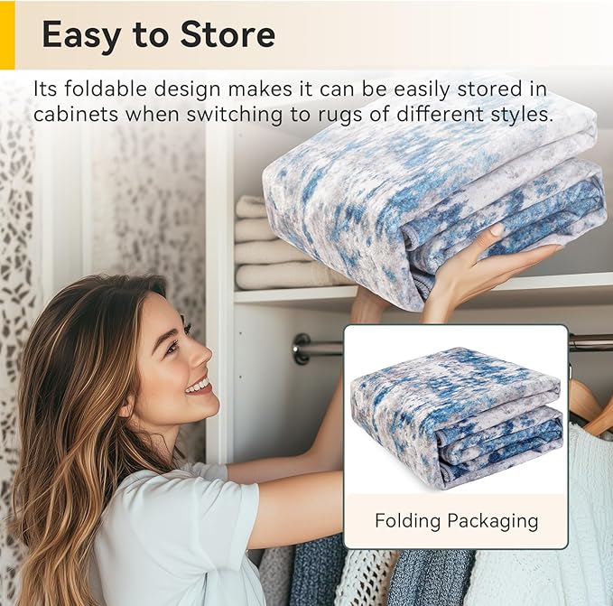 Washable Area Rugs 3x9 Non-Slip Modern Abstract Soft for Living Room Entryway Bedroom Nursery, Print Pattern, Blue Grey Navy Gray