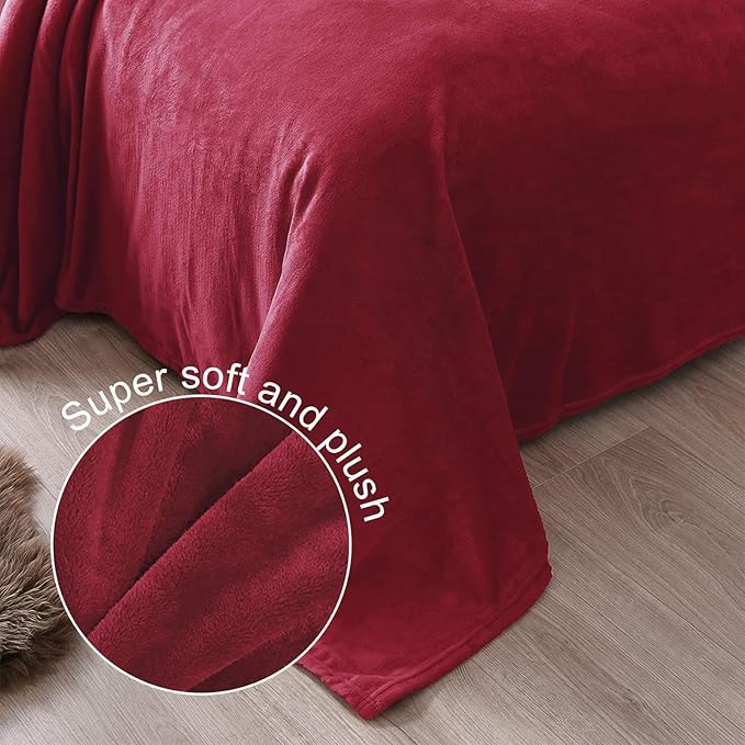 Exclusivo Mezcla Fleece Blanket Twin Size for Bed, Super Soft and Warm, All Season, Cozy, Plush, Lightweight, 90x66 Inches, Deep Red