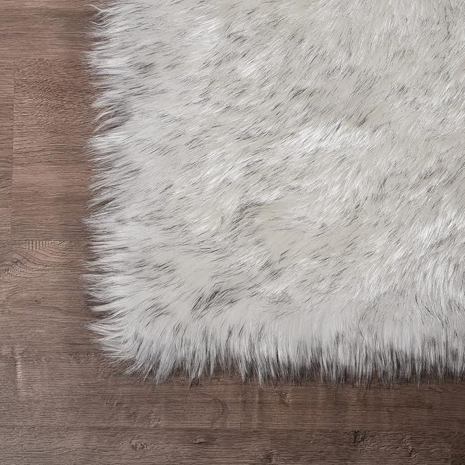Latepis 2x5 Runner Faux Fur Rug White with Grey Tips Rugs Washable Sheepskin Rug Fluffy Shaggy Fuzzy Bedroom Rugs for Teen Room Décor, Runner