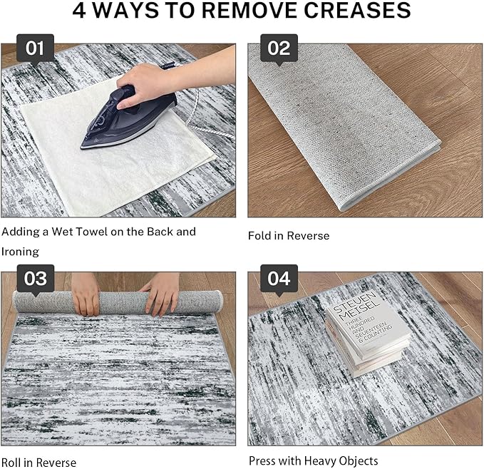 Lansny Modern Abstract Runner 2x5, Black Grey White Washable Kitchen Entryway Rug Mat Non-Slip Soft Hallway Rug Runner Thin Print Faux Wool Carpet for Bedroom Laundry Room Indoor Home Decor