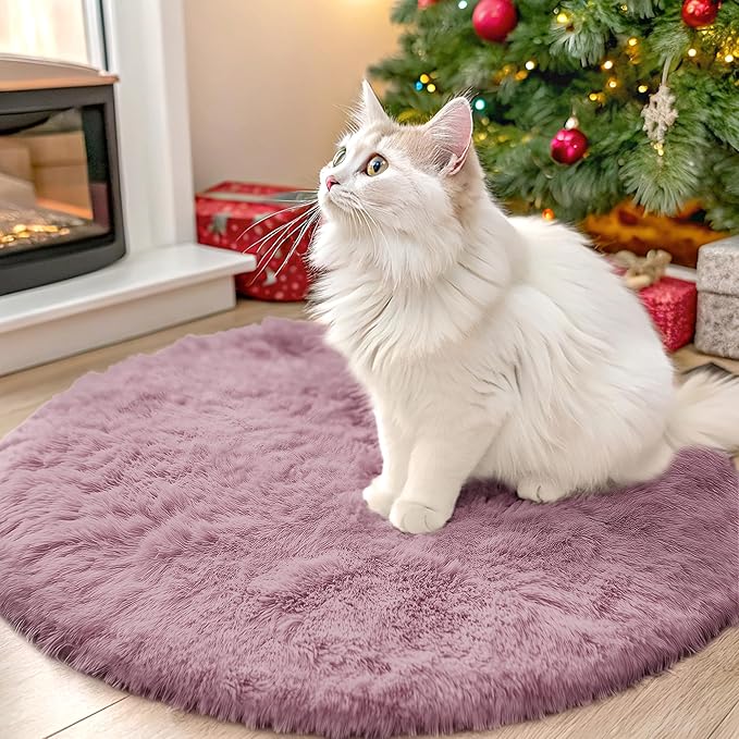 OLANLY Blush Round Rugs for Bedroom - Machine Washable, 2 ft Circle Area Rugs for Living Room, Soft and Fluffy Shaggy Carpet for Teen Girls and Boys, Nursery Rooms, Dorms, Home Decor Aesthetic