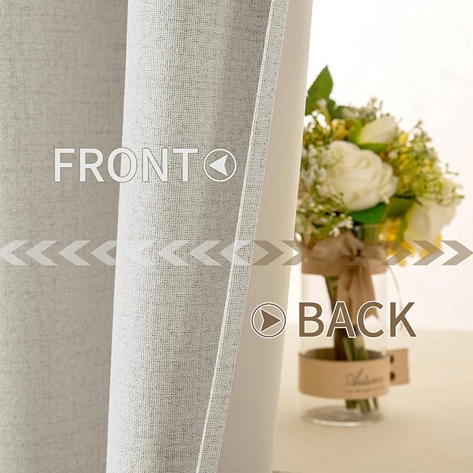 MIULEE Linen Texture Curtains for Bedroom Light Cream 100% Blackout Thermal Insulated Linen Curtains Grommet Room Darkening Draperies for Living Room Nursery 52x96 Inch (2 Panels)