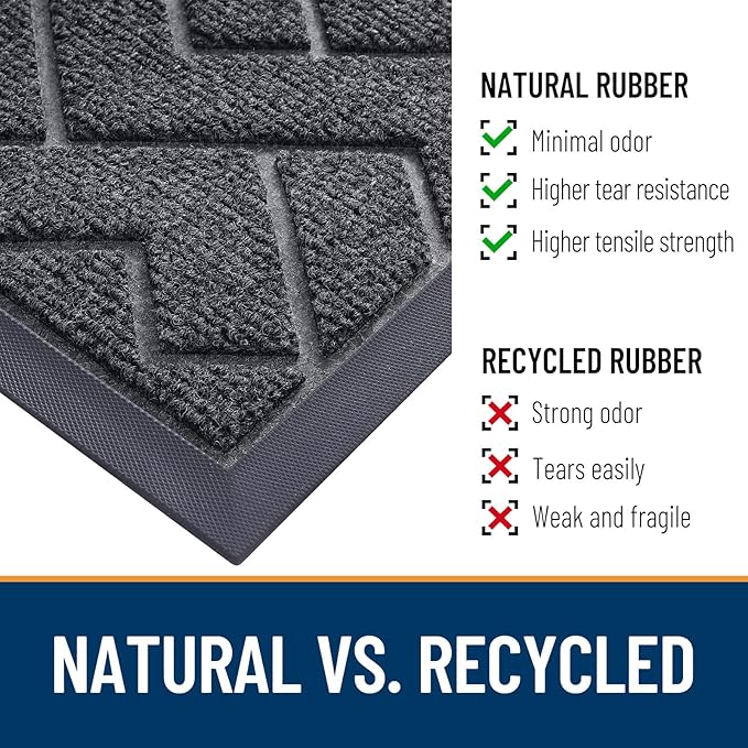 OLANLY Front Door Mat Indoor Outdoor Entrance, Waterproof All-Season, All-Weather Doormat, Sturdy Natural Rubber, Low Profile, Easy Clean Patio Porch Entryway Mat, Herringbone Brick (Grey, 36x24)