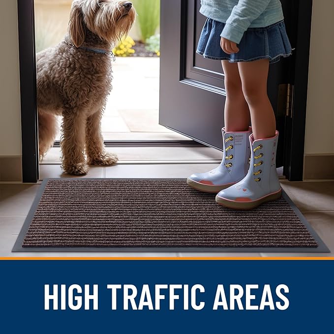 OLANLY Front Door Mat Indoor Outdoor Entrance, Waterproof Heavy Duty Doormat, Fade Resistant, Low Profile, Easy Clean Patio Porch Welcome Floor Mats for Entry, 59x23, Tan