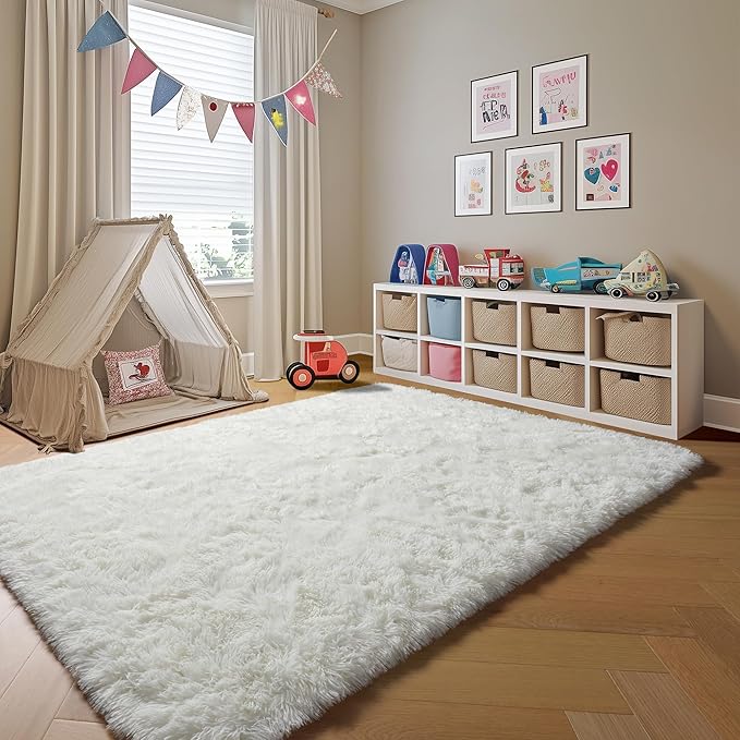 ONASAR Cream White Area Rugs 9x12 Living Room, Ivory Large Fluffy Shag Bedroom Rug, Soft Plush Thick Shaggy Big Floor Carpet for Kids Boy Girls Teen Dorm Nursery Indoor Home Decor Aesthetic