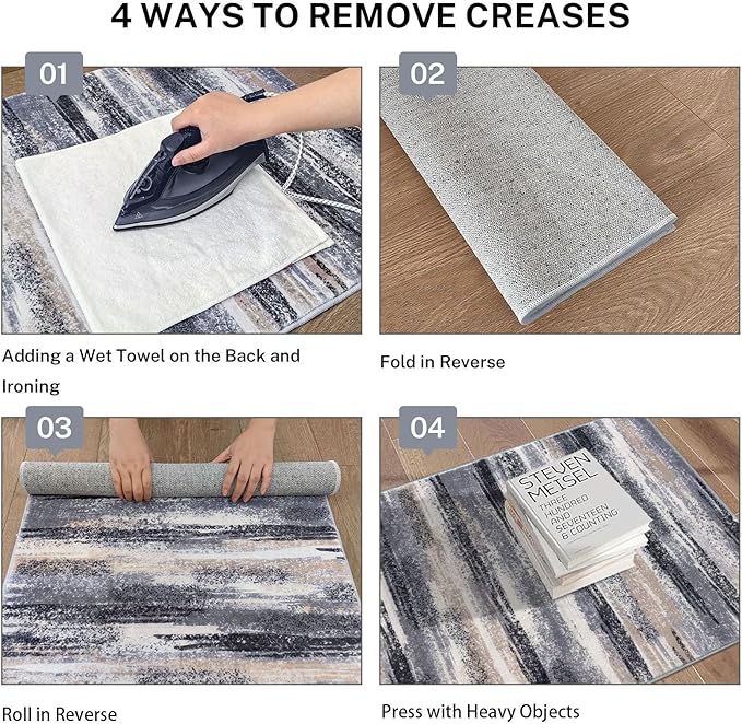 Lansny Modern Abstract Runner Rug 2.6x10, Grey Black Multi Washable Long Kitchen Runner Non-Slip Soft Hallway Rug Runner Thin Print Faux Wool Carpet for Entryway Bedroom Laundry Room Indoor Home Decor