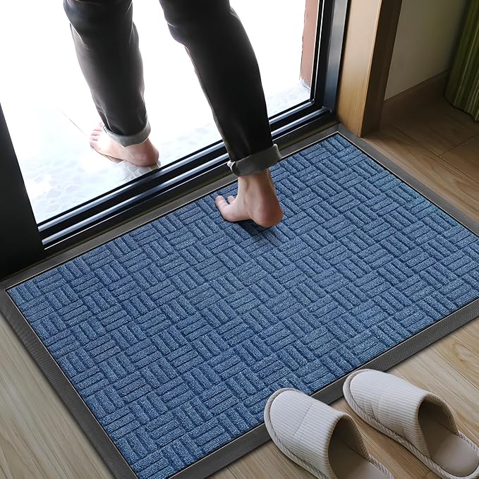 Mibao Front Door Mat, Heavy Duty Durable Welcome Mat for Outdoor Indoor, Dirt Trapper Waterproof Super Absorbent Door Mat for Entryway Outside Patio Porch, 35.5" x 24", Blue