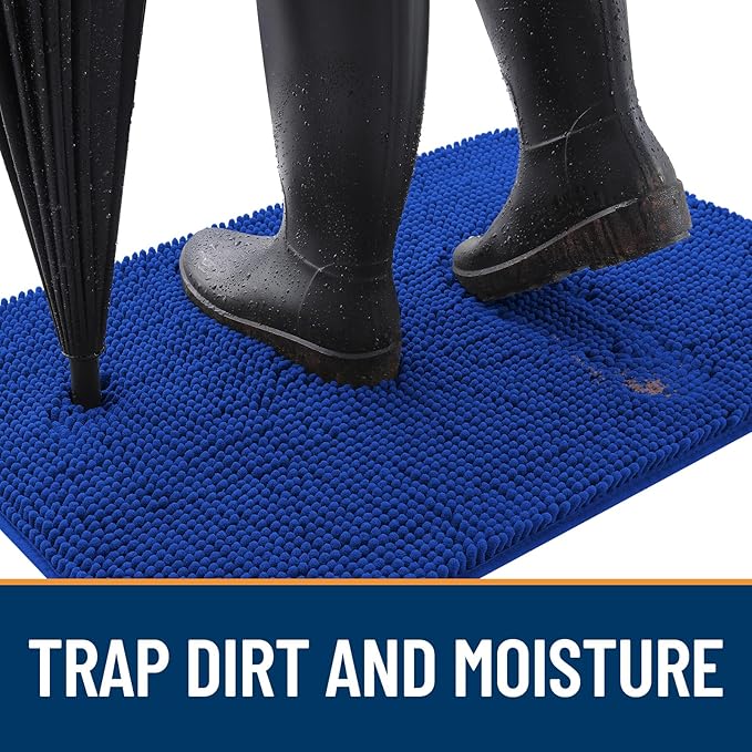 OLANLY Dog Door Mat for Muddy Paws 59x20, Absorbs Moisture and Dirt, Absorbent Non-Slip Washable Doormat, Quick Dry Chenille Mud Mat for Dogs, Entry Indoor Entryway Carpet for Inside Floor, Royal Blue