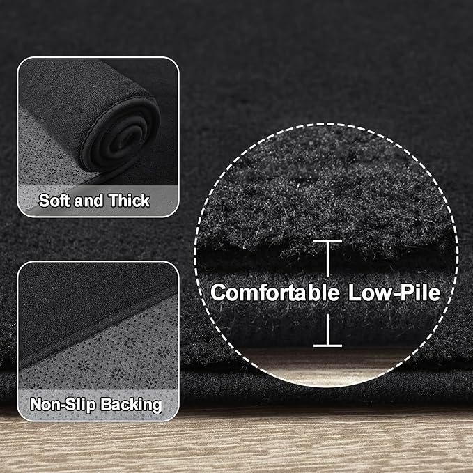 Amearea Large Modern Area Rugs for Bedroom Living Room, 8x10 Feet Black Thickened Memory Foam Rug, Fluffy Indoor Washable Rugs Non Slip Minimalist Carpet for Boys Girls Dorm Nursery Room Decor