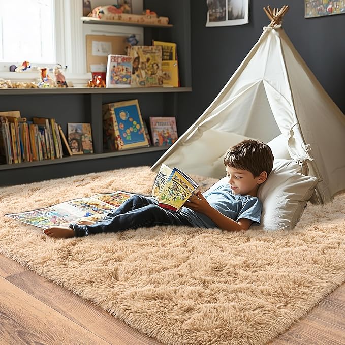 Pionblank Super Fluffy Area Rug for Living Room 5x7 Feet, Modern Indoor Shaggy Carpet, Soft Plush Non Slip Rugs for Bedroom Kids Room Cloakroom Home Decor, Camel
