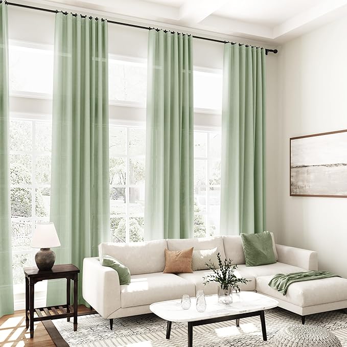 Nanspring Mist Sage Linen Curtains 84 Inch Length 2 Panels Set for Living Room Rod Pocket Back Tab Light Filtering Window Drapes for Bedroom Dining Room Protect Privacy Modern Farmhouse Decor 52x84