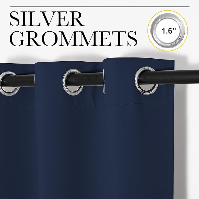 NICETOWN Blackout Curtains Panels for Living Room, 2 Panels, 66 x 80 Inch, Navy, 3 Pass Microfiber Noise Reducing Thermal Insulated Solid Ring Top Blackout Window Drapes