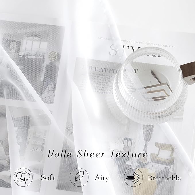 NICETOWN White Sheer 102 inch Curtains for Living Room, Grommet Elegant and Airy Window Treatments Translucent Lightweight Drapes for Living Room/Bedroom,2 Panels, W54 x L102