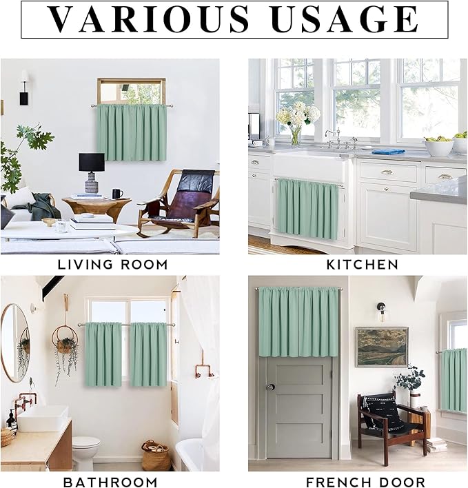RYB HOME Kitchen Blackout Curtains Over Sink 36 inch Length, Rod Pocket Summer Light UV Blocking Energy Efficient, Cabinet Shelf Cupboard Coverings, Width 29 by Length 36, Aqua, 2 Panels