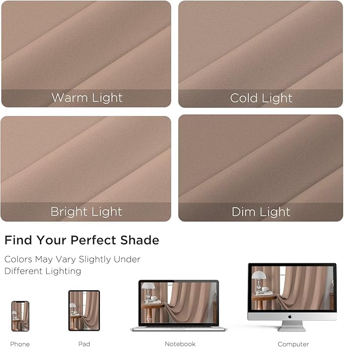 CUCRAF Khaki Blackout Curtains 84 inch Length 2 Panels Set, Rod Pocket Room Darkening Drapes for Bedroom Living Room, Insulated Thermal Light Blocking Window Curtain (W52 x L84 Inch)
