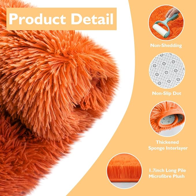 Orange Fluffy Round Rug,Soft Area Rugs for Girls Room,Shaggy Rugs 4'X4' for Living Room,Non Slip Circle Rug for Kids Bedroom,Shag Plush Nursery Carpets,Fuzzy Plush Rug for Dorm,Cute Room Decor Carpet