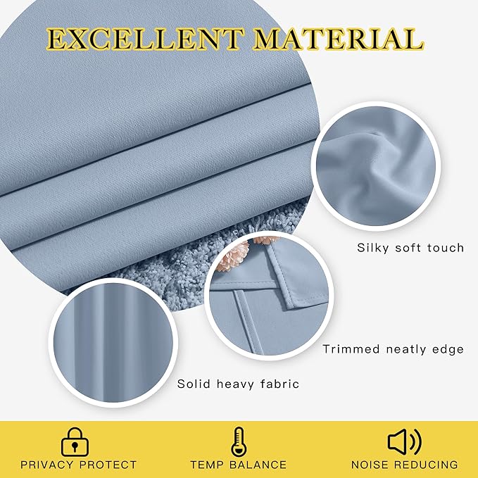 NICETOWN Blackout Curtains and Drapes for Kitchen - Thermal Insulated Solid Grommet Top Blackout Panels/Draperies for Kid's Room (Vintage Blue, 1 Pair, 46 x 54 Inch)
