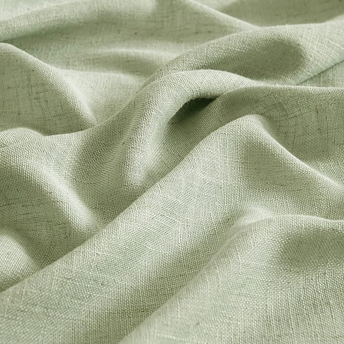 MIULEE Sage Green Linen Curtains 90 Inch Long for Bedroom Living Room, Soft Thick Linen Textured Window Drapes Semi Sheer Light Filtering Back Tab Rod Pocket Burlap Look Farmhouse Decor, 2 Panels
