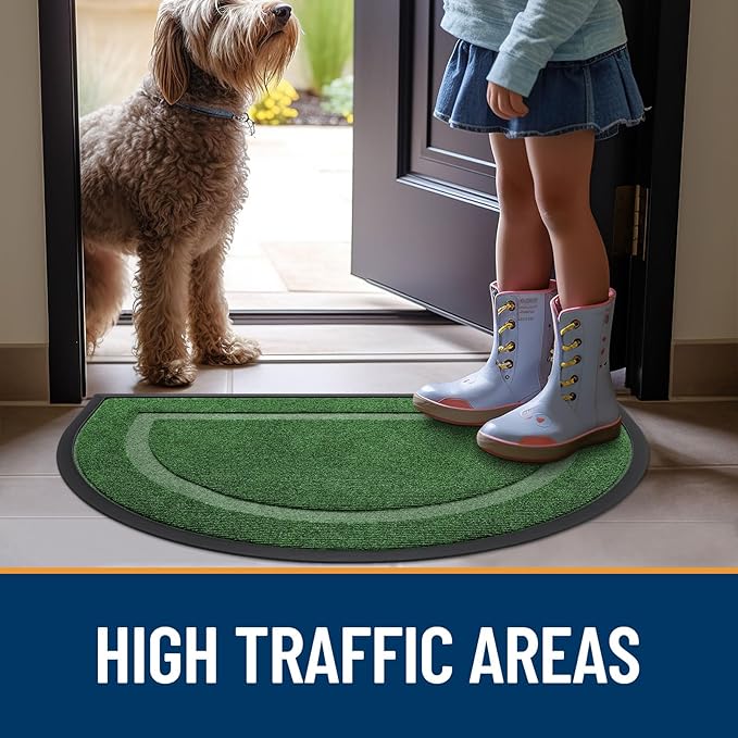OLANLY Half Circle Door Mat Indoor Outdoor Entrance Welcome, Waterproof All-Season, All-Weather Doormat, Sturdy Natural Rubber, Low Profile, Easy Clean Patio Porch Entryway Mat, 47x23, Green