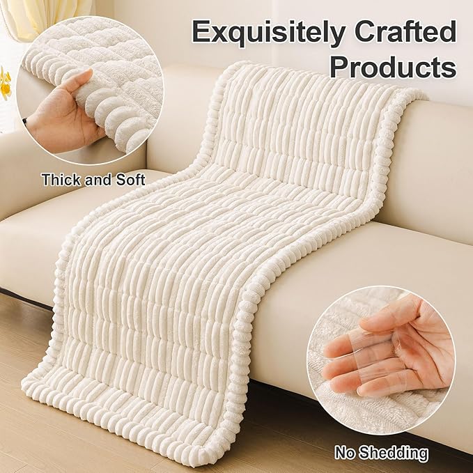 hyha Couch Covers for Dogs Washable, Non Slip Plush Dog Sofa Protectors, Fuzzy Pet Couch Covers for 3 Cushion Sofa Pet Friendly (White, 27.6" x 59")