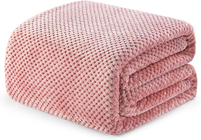 Exclusivo Mezcla Fleece Bed Blanket Queen Size, Super Soft and Warm Blankets for Couch, Sofa and Bed Waffle Textured, Cozy, Fuzzy and Lightweight (Dusty Pink, 90x90 Inches)
