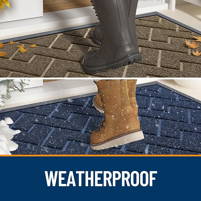 OLANLY Front Door Mat Indoor Outdoor Entrance, Waterproof All-Season, All-Weather Doormat, Sturdy Natural Rubber, Low Profile, Easy Clean Patio Porch Entryway Mat, Herringbone Brick (Green, 35x23)