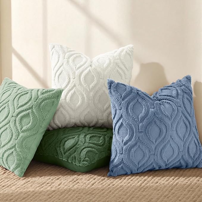 decorUhome Throw Pillow Covers 16x16 Inch Set of 2, Soft Plush Faux Wool Dusty Blue Solid Couch Pillow Covers, Accent Farmhouse Neutral Square Pillow Cases for Sofa Bed Living Room