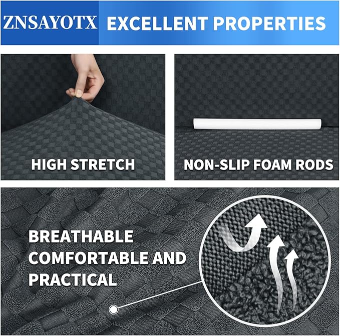 ZNSAYOTX 1 Piece Jacquard Couch Covers for 3 Cushion Couch High Stretch Sofa Cover for Pets Dogs Anti Slip Extra Large Sofa Slipcovers Furniture Protector (XL Sofa, Dark Grey)