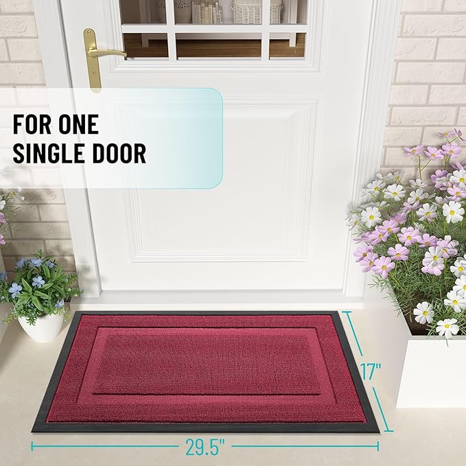 OLANLY Front Door Mat Indoor Outdoor Entrance, Waterproof All-Season, All-Weather Doormat, Sturdy Natural Rubber, Low Profile, Easy Clean Patio Porch Entryway Mat, 47x23, Burgundy