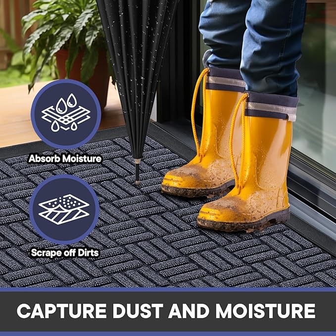 Mibao Front Door Mat, Heavy Duty Durable Welcome Mat for Outdoor Indoor, Dirt Trapper Waterproof Super Absorbent Door Mat for Entryway Outside Patio Porch, 35.5" x 24", Navy