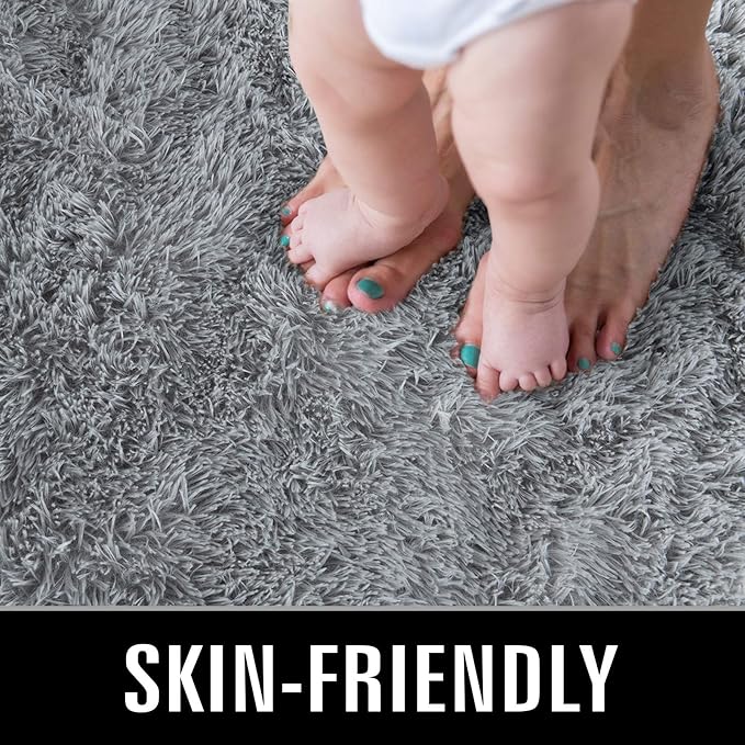 TWINNIS Super Soft Shaggy Rugs Fluffy Carpets, 3x5 Feet, Indoor Modern Plush Area Rugs for Living Room Bedroom Kids Room Nursery Home Decor, Upgrade Anti-Skid Rectangular Fuzzy Rug, Grey