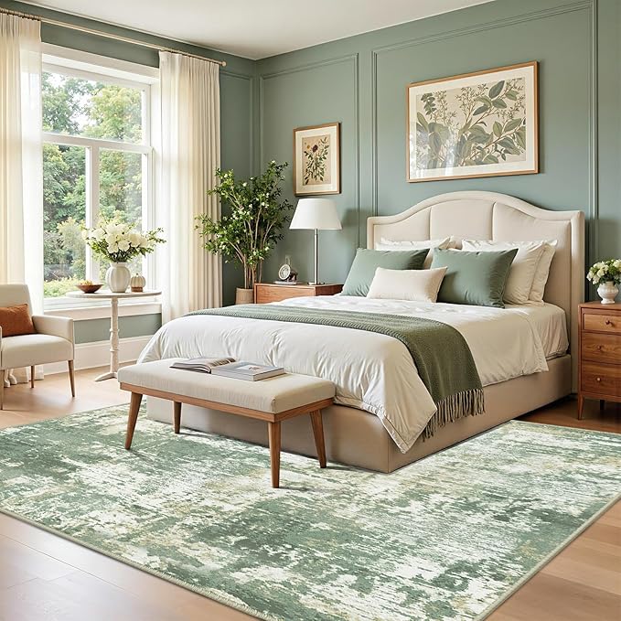 Washable Area Rugs 2'x3' Non-Slip Modern Abstract Soft for Living Room Entryway Bedroom Nursery, Print Pattern, Light Green/Yellow