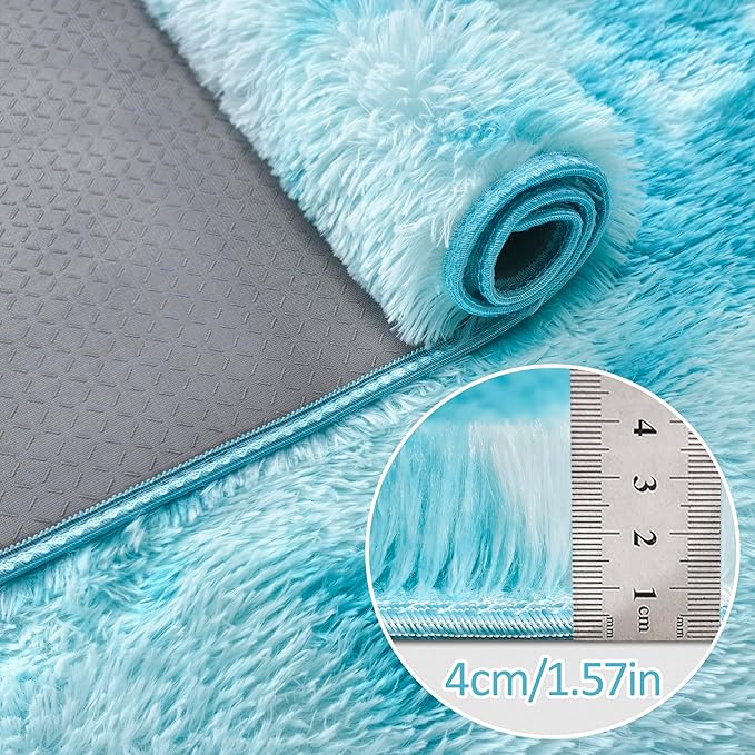 Tie-Dyed Sky Blue 3x10 Machine Washable Runner Rugs for Hallway Soft Fluffy Shaggy Bedside Rugs for Bedroom Living Room Indoor Floor Carpet for Kids Girls and Boys Nursery Rooms Home Decor Aesthetic