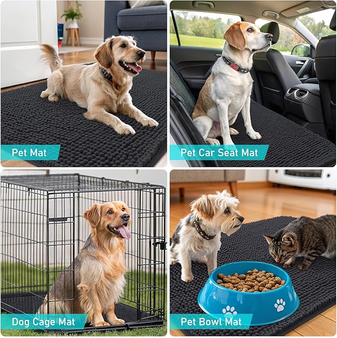 OLANLY Dog Door Mat for Muddy Paws 59x20, Absorbs Moisture and Dirt, Absorbent Non-Slip Washable Doormat, Quick Dry Chenille Mud Mat for Dogs, Entry Indoor Entryway Carpet for Inside Floor, Dark Grey
