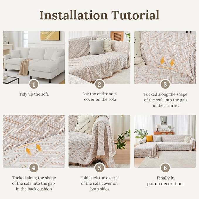HOMERILLA Sectional Couch Covers for Sectional Sofa L Shaped Sofa Cover Blanket 2 Pieces L Shape Furniture Protector for Pets Dogs(Khaki White, X-Large)