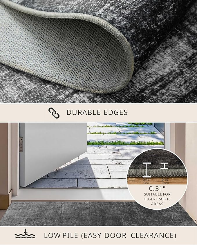 Latte&Fog 2x3 Entryway Rug, Small Modern Abstract Door Mat, Washable Kitchen Rug, Boho Non Slip Low Pile Carpet for Indoor Kitchen, Entry, Front Door and Bathroom