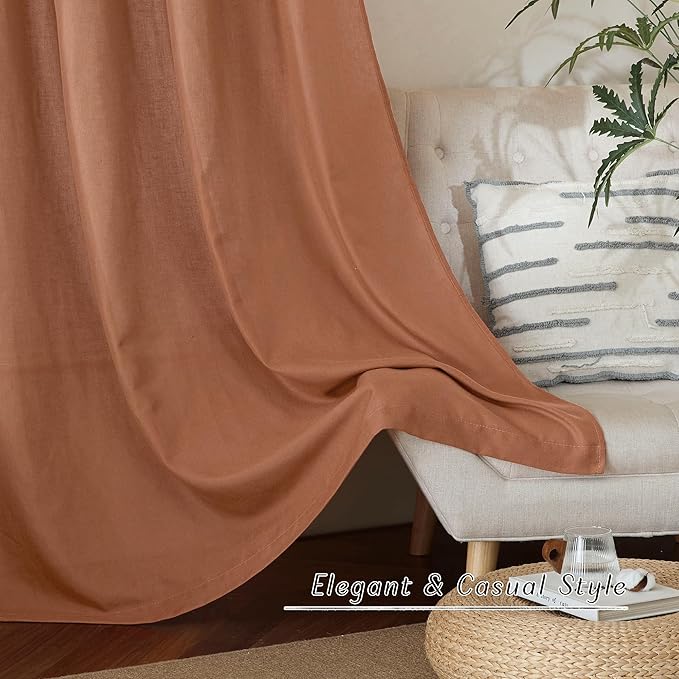 NICETOWN Caramel Linen Curtains for Kitchen, Thick Flax Small Window Treatments Semi Sheer Privacy Assured with Light Through for Cafe/Bathroom, W34 x L36, 2 Panels