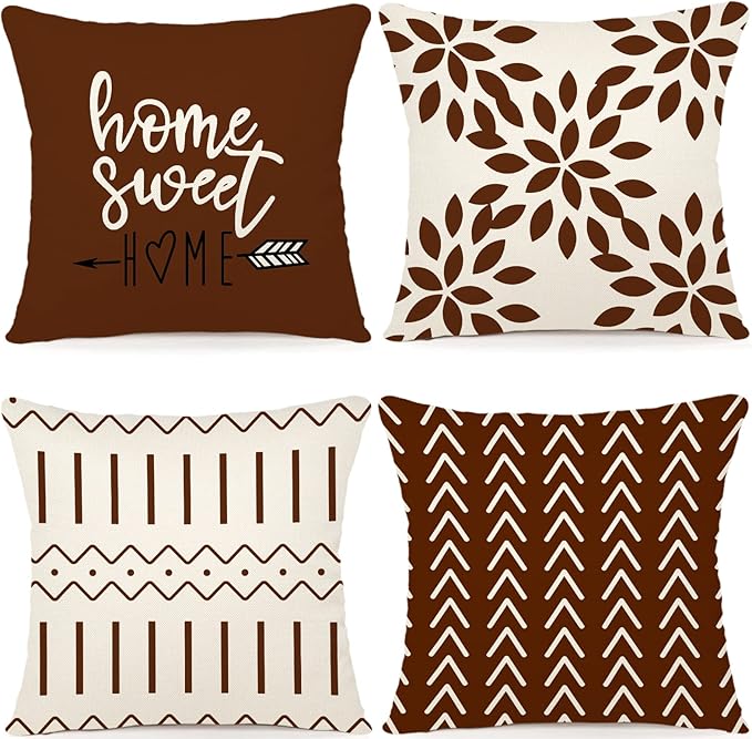 YCOLL Pillow Covers 16x16 Set of 4, Modern Sofa Throw Pillow Cover, Decorative Outdoor Linen Fabric Pillow Case for Couch Bed Car, Coffee