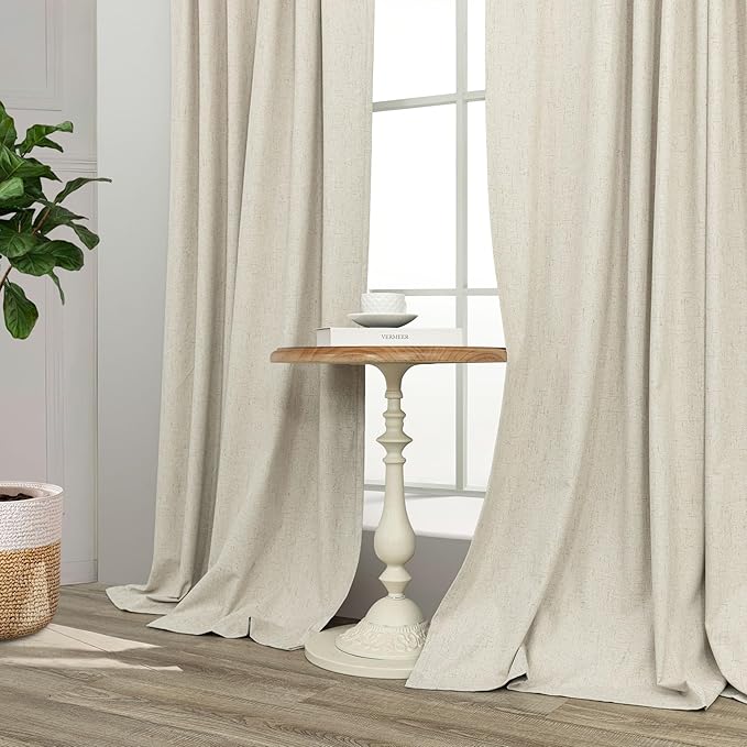 Farmhouse Style 94 Inch Curtains for Living Room Drapes Back Tab Pleated Linen Blackout Earthy Curtain Heat Blocking Black Out Window Treatment Master Bedroom Sunroom 2 Burg Panel 94 Long Length Beige