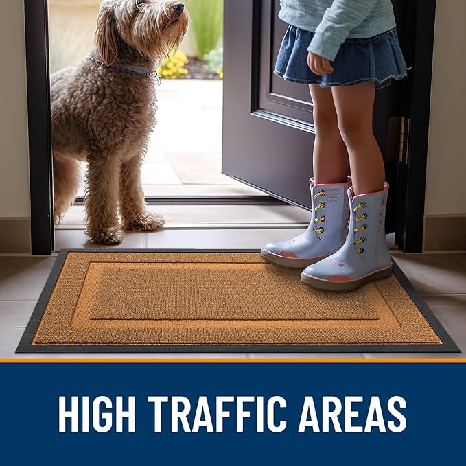 OLANLY Front Door Mat Indoor Outdoor Entrance, Waterproof All-Season, All-Weather Doormat, Sturdy Natural Rubber, Low Profile, Easy Clean Patio Porch Entryway Mat, 47x23, Tangerine Orange
