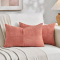 Fancy Homi 2 Packs Coral Lumbar Decorative Throw Pillow Covers 16x26 Inch for Couch Bed Sofa, Rustic Farmhouse Boho Home Decor, Soft Striped Corduroy Rectangle Accent Cushion Case 65x40 cm