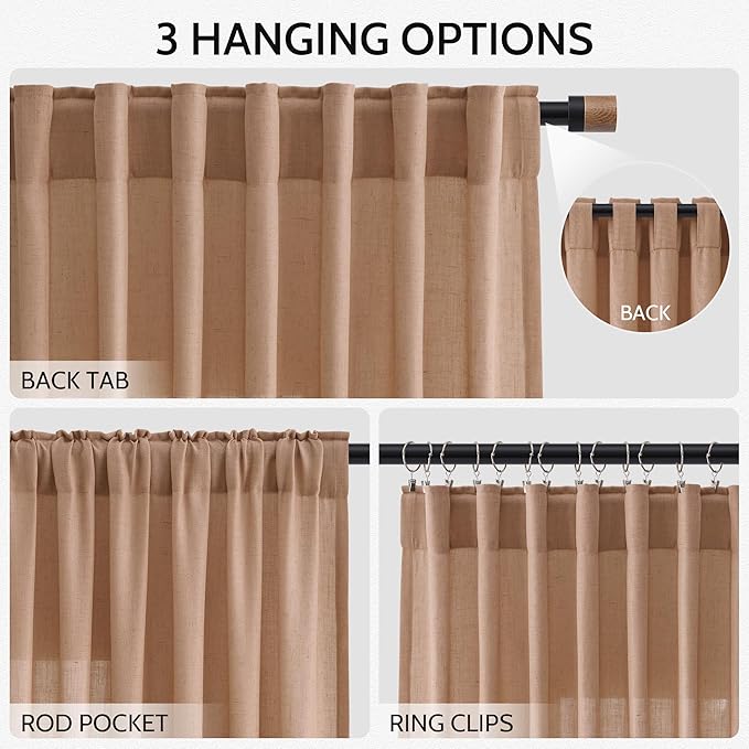 Nanspring Peach Linen Curtains 84 inches Long for Living Room Back Tab Luxury Light Filtering Privacy Sheer Curtain Modern Farmhouse Decor Boho Cotton Textured Gauze Drapes for Bedroom 2 Panels